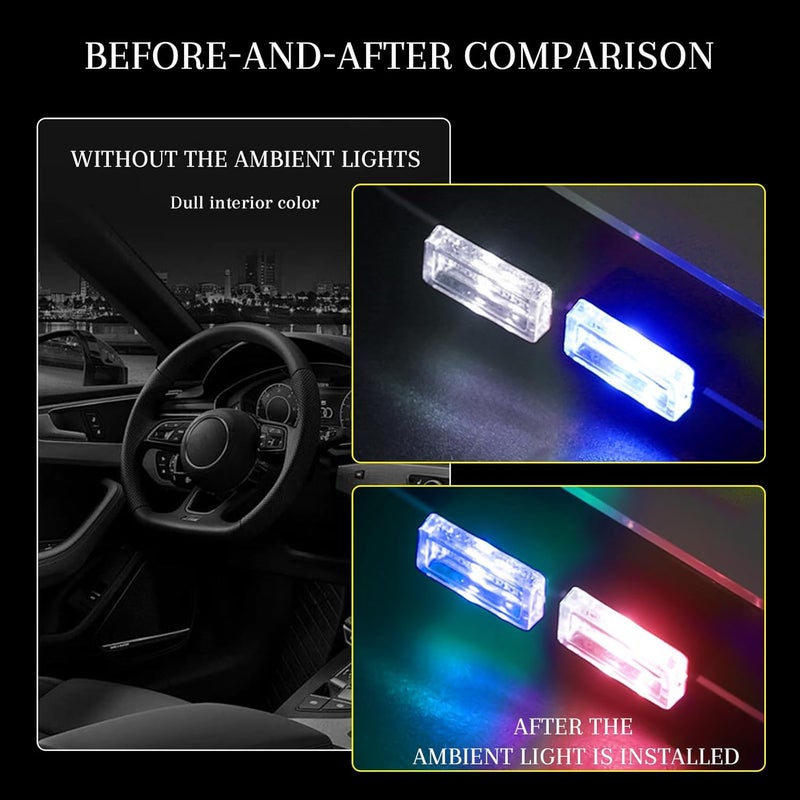 Hbxdeco 4 PCS USB LED Car Interior Atmosphere Lamp, Portable Mini Auto LED Decor Night Light, Plug-in USB Interface Ambient Lighting Kit, Universal Car Interior Accessories(White+Blue+Red+Ice Blue) - Image 4
